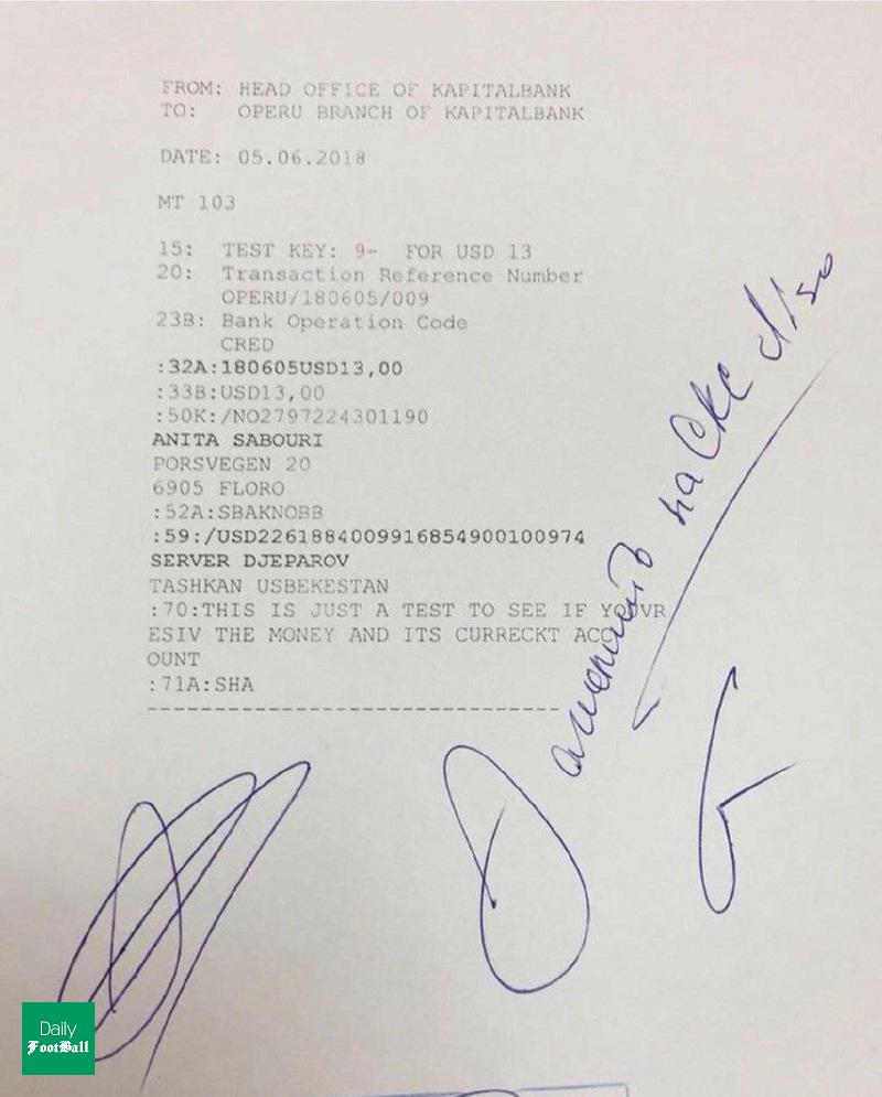 سند پرداخت جعلی استقلال به جپاروف لو رفت سند پرداخت جعلی استقلال به جپاروف لو رفت