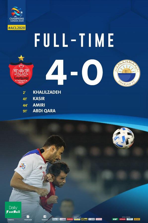 نتیجه بازی پرسپولیس و الشارجه امشب پنجشنبه 3 مهر 99 + جدول گروه C لیگ قهرمانان آسیا نتیجه بازی پرسپولیس و الشارجه امشب پنجشنبه 3 مهر 99 + جدول گروه C لیگ قهرمانان آسیا