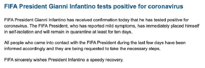 اینفانتینو کرونا گرفت اینفانتینو کرونا گرفت | دیلی فوتبال