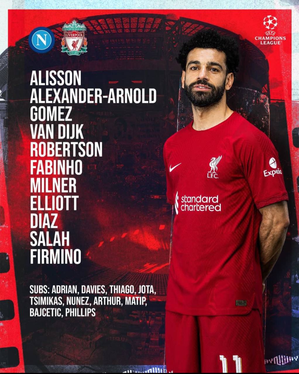 محمد صلاح در ترکیب لیورپول مقابل ناپولی برای بازی امشب 16 شهریور 1401 | دیلی فوتبال