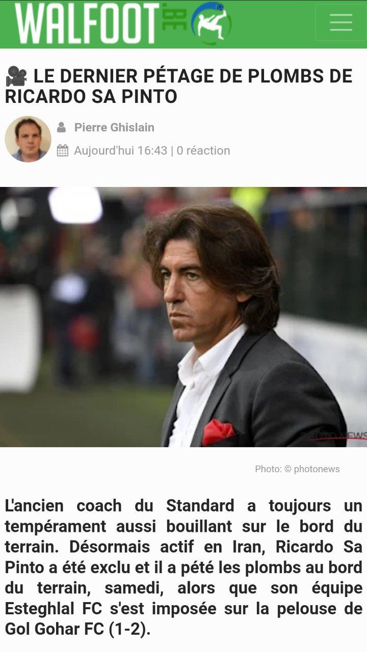 عکس| واکنش رسانه های اروپایی به خشم جنجالی مربی استقلال؛ ساپینتو را مهار کنید | دیلی فوتبال