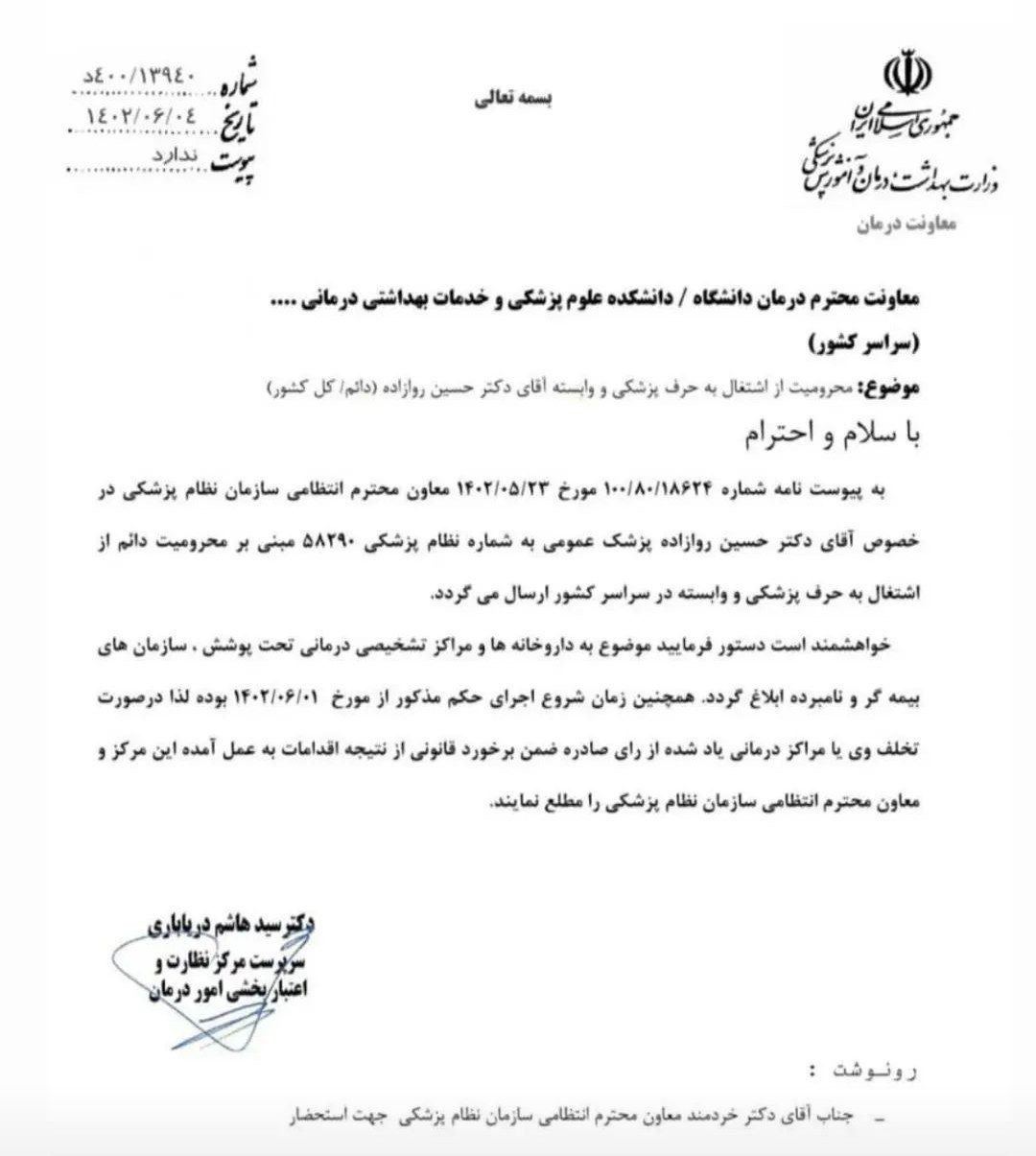 عکس| محرومیت دائم «حسین روازاده» مدعی طب سنتی از طبابت عکس| محرومیت دائم «حسین روازاده» مدعی طب سنتی از طبابت | دیلی فوتبال