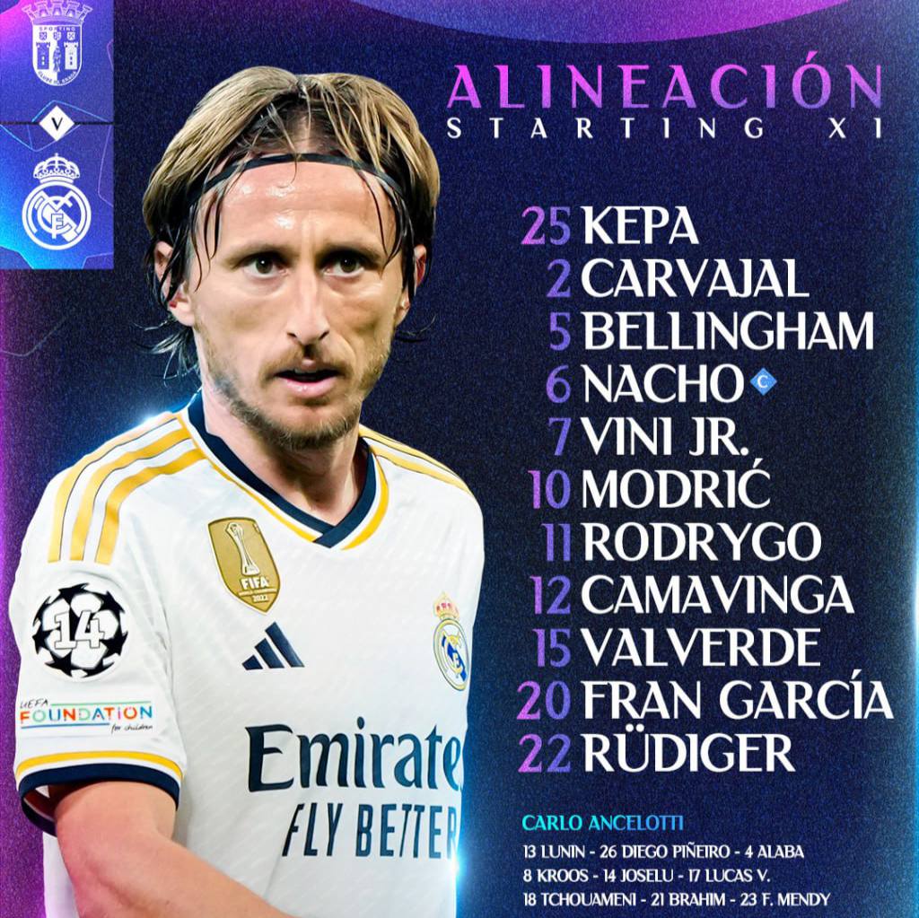 ترکیب رئال مادرید مقابل براگا برای بازی امشب 2 آبان 1402 ترکیب رئال مادرید مقابل براگا برای بازی امشب 2 آبان 1402 | دیلی فوتبال