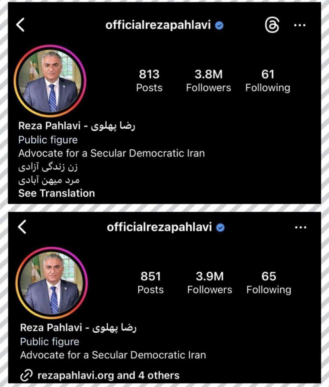 عکس| عقب نشینی رضا پهلوی از شعار زن زندگی آزادی | دیلی فوتبال