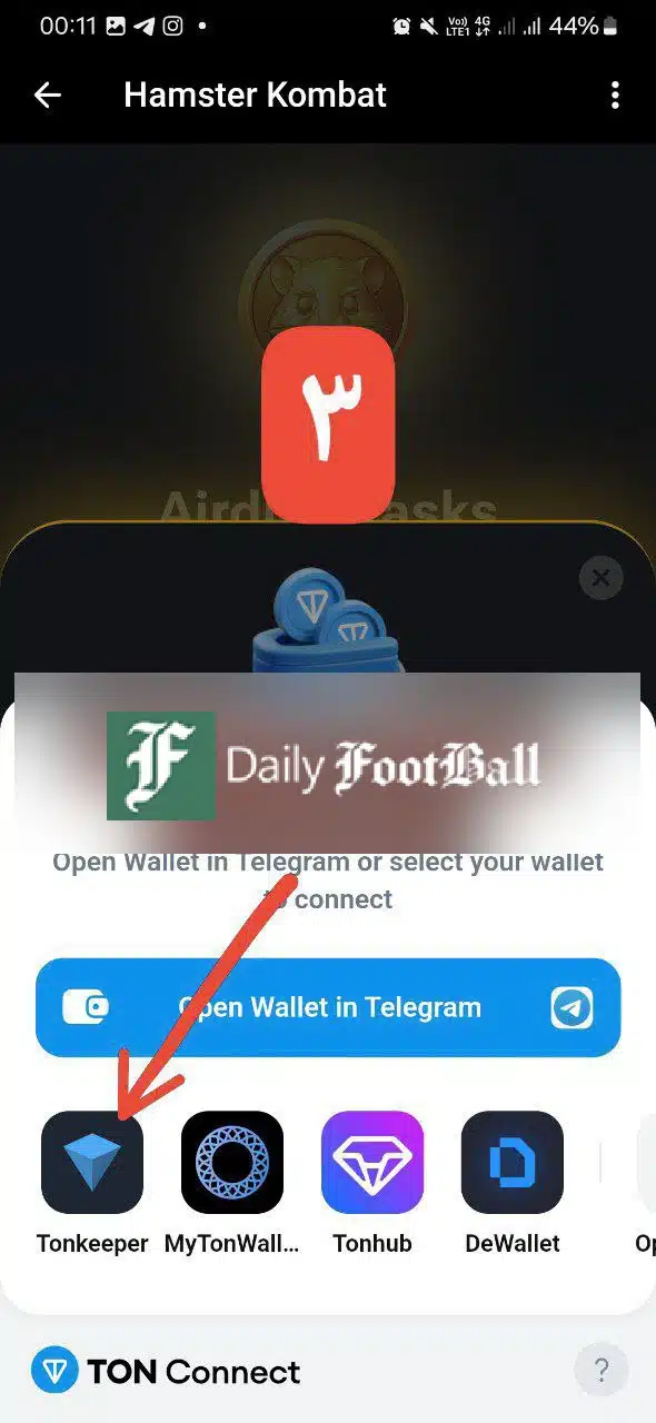 عکس| نحوه اتصال بازی همستر کمبت تلگرام به کیف پول تون کیپر + آموزش تصویری | دیلی فوتبال