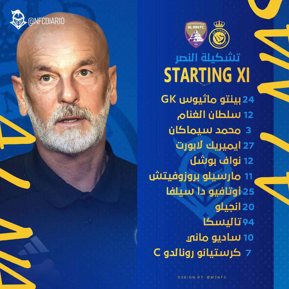 کریستیانو رونالدو در ترکیب النصر مقابل العین برای بازی امشب 15 آبان 1403 کریستیانو رونالدو در ترکیب النصر مقابل العین برای بازی امشب 15 آبان 1403 | دیلی فوتبال