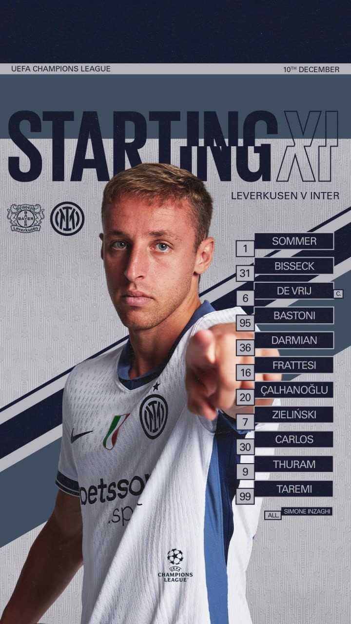 مهدی طارمی در ترکیب اینتر مقابل بایرلورکوزن برای بازی امشب 20 آذر 1403 | دیلی فوتبال