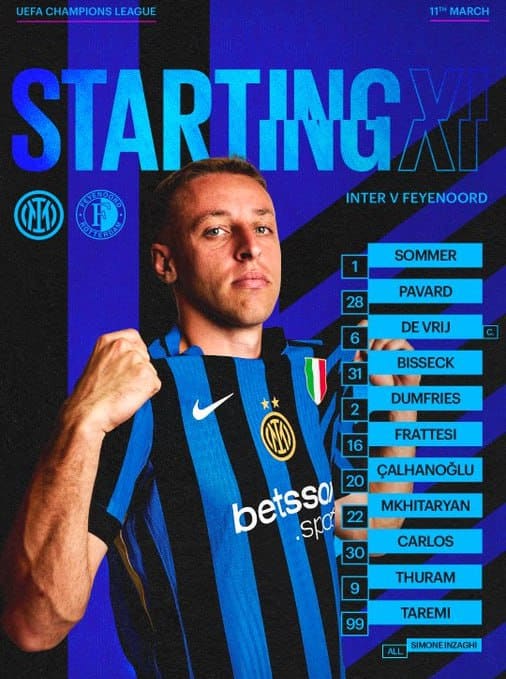 مهدی طارمی در ترکیب اینتر مقابل فاینورد برای بازی امشب 21 اسفند 1403 مهدی طارمی در ترکیب اینتر مقابل فاینورد برای بازی امشب 21 اسفند 1403 | دیلی فوتبال