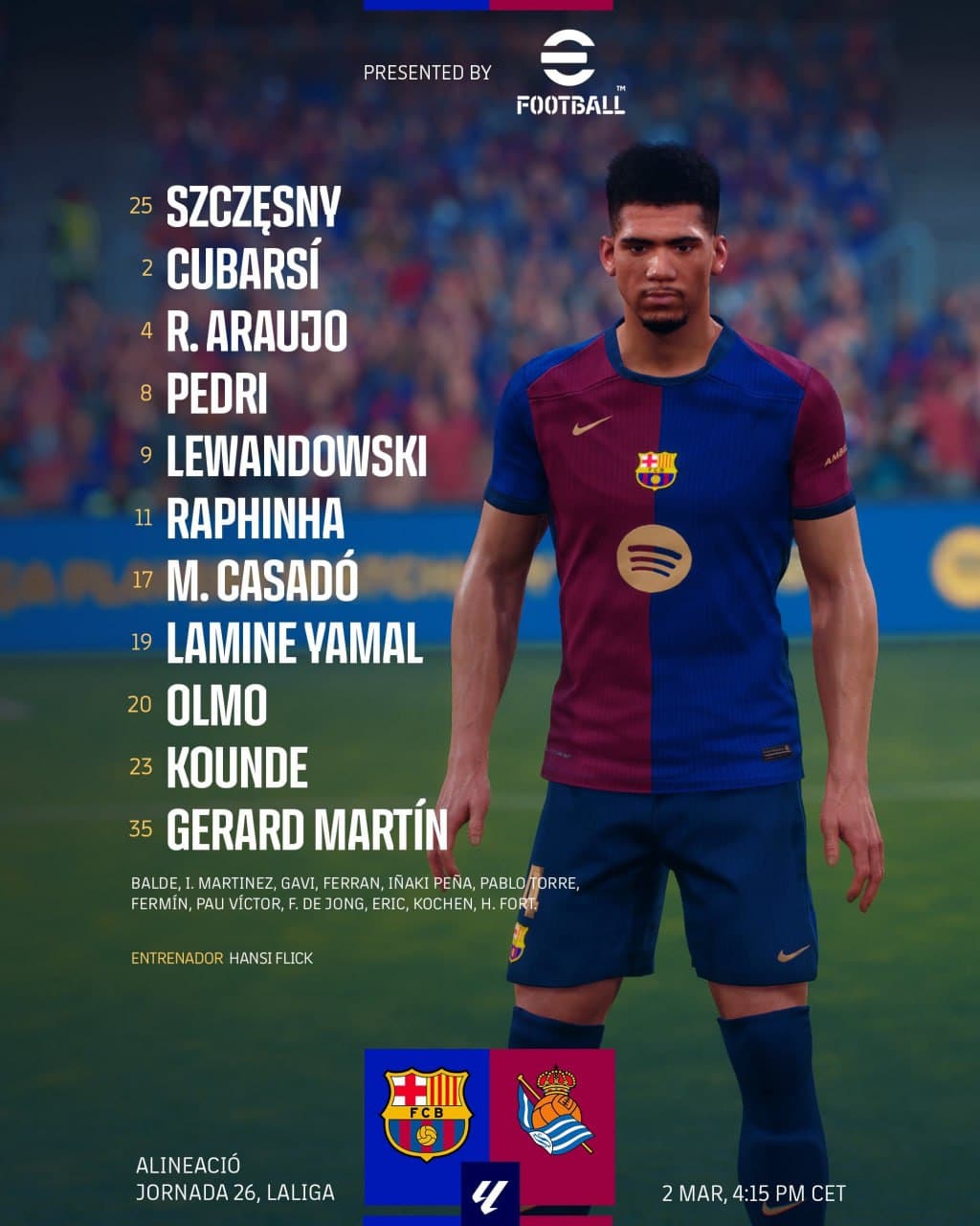 ترکیب بارسلونا مقابل رئال سوسیداد برای بازی امشب 12 اسفند 1403 ترکیب بارسلونا مقابل رئال سوسیداد برای بازی امشب 12 اسفند 1403 | دیلی فوتبال