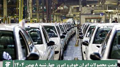 آخرین قیمت محصولات ایران خودرو امروز چهارشنبه 8 بهمن 1404 آخرین قیمت محصولات ایران خودرو امروز چهارشنبه 8 بهمن 1404 | دیلی فوتبال